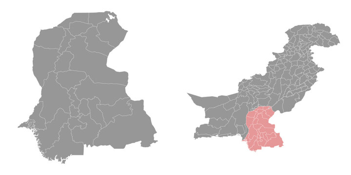 Sindh map with districts. Vector illustration.