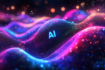 Abstract poster in dark tones with the inscription AI. AI generative.