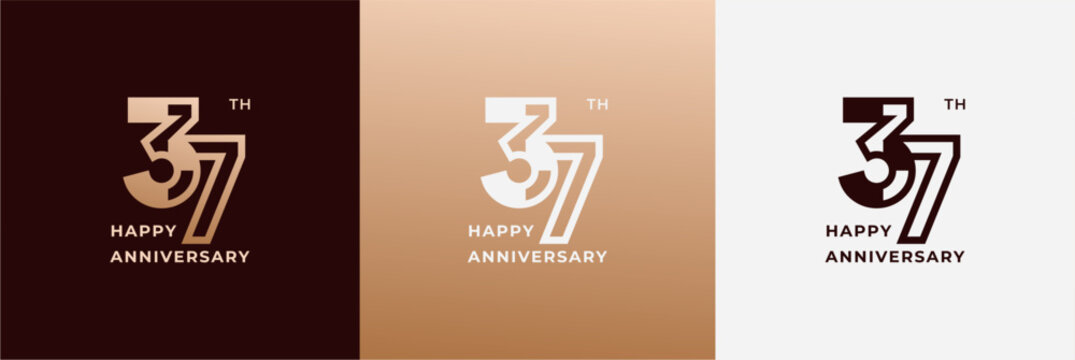 Logo 37th, 37 years anniversary, Creative template for celebration, birthday, greeting and invitation. Editable file