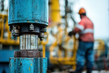 A close-up of industrial machinery with a worker in the background, highlighting oil extraction.