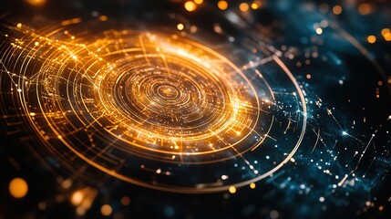 A mesmerizing digital design featuring glowing circular patterns and bright particles, evoking a sense of depth and cosmic beauty.