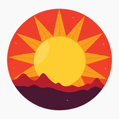 Vibrant sunset mountain illustration