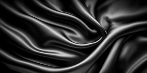 A close-up view of flowing black fabric, showcasing its smooth texture and elegant drapery.