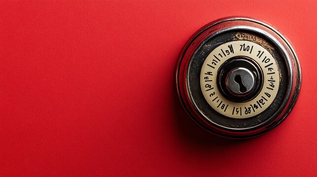 A combination lock on a red surface.