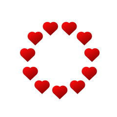 Red hearts circle frame with gradient. Hearts round border design
