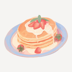 Delicious pancakes with strawberries topping