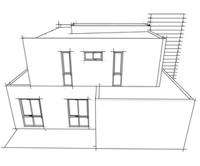 Architectural sketch of modern building 3d rendering