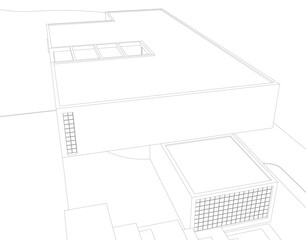 Architectural sketch of modern building 3d rendering