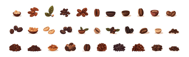 Coffee grain set flat cartoon isolated on white background. Vector isolated illustration