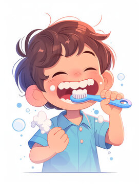 recommend clip art: Boy brushing his teeth happily
