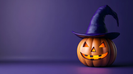 Halloween scene showcasing a pumpkin witch, set against a dark background