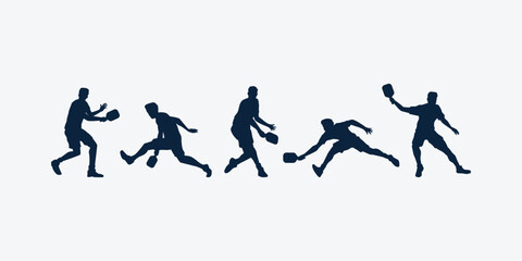 collection of male pickleball player silhouettes isolated on white background