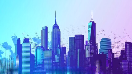 Fototapeta premium Cityscape silhouette with a blue and purple gradient background.