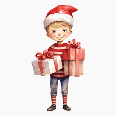 Festive child holding Christmas gifts