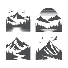 A set of mountains silhouette vector art illustration isolated on a white background