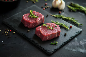 Raw beef steaks with rosemary commercial advertising photo