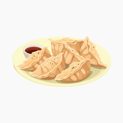 Delicious dumplings with dipping sauce