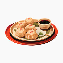 Delicious dumplings with dipping sauce