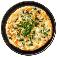 Homemade Chinese green onion pancakes top view isolated on white background