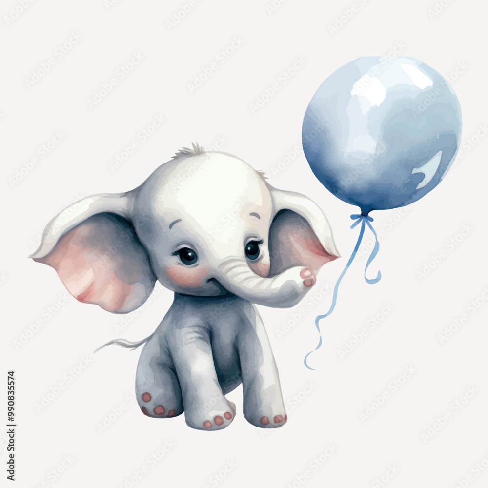 Poster Adorable baby elephant with balloon