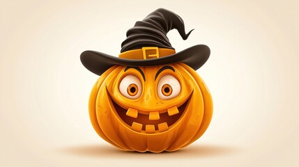 Halloween Pumpkin Jack Lantern wearing witches hat. Generative Ai