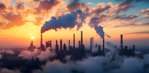 Fototapeta premium A factory emitting plumes of smoke into the air