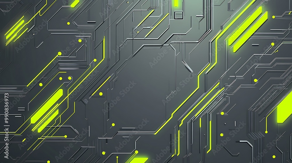 Poster Abstract technological background with glowing lines on a dark background.