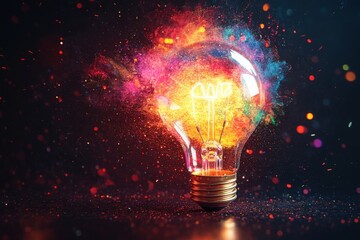 Vibrant light bulb explosion creating a colorful burst against a dark background