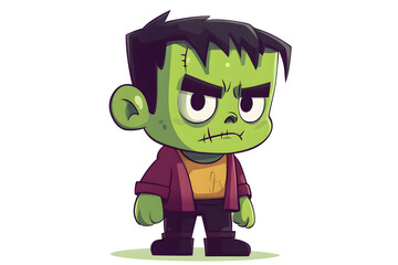 Cute Cartoon Halloween Frankenstein Monster Character isolated on white background