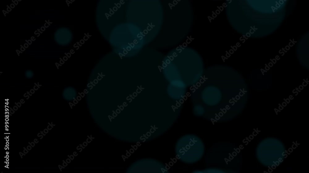 Wall mural beautiful loop floating moving big blue blurred bokeh bubbles lights motion on black abstract backgr