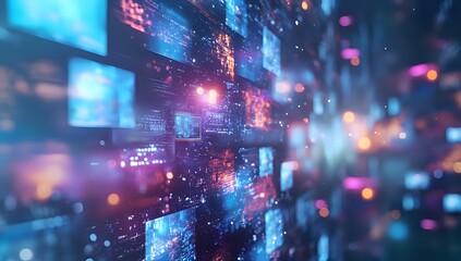 Fototapeta premium Abstract background with blue and purple hues representing technology and digital data.