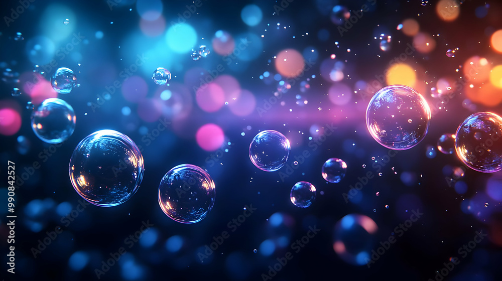 Poster abstract bubbles floating in colorful light, creating a vibrant and dynamic background.