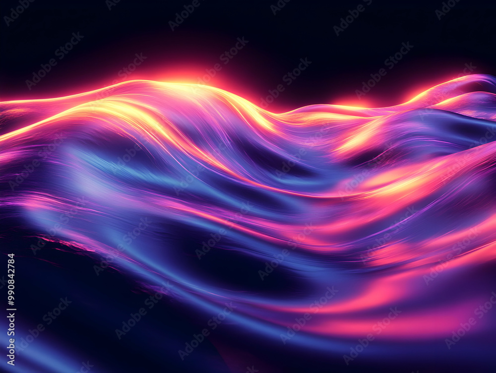 Poster abstract wave pattern illuminated in vibrant colors, creating a mesmerizing and dynamic visual effec