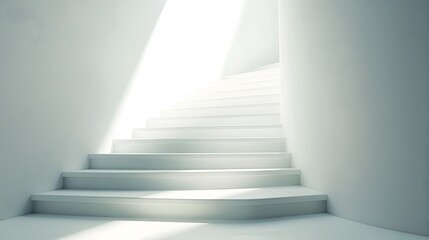 Fototapeta premium Photograph of a pristine white staircase leading upward bathed in soft natural light symbolizing the journey toward success and achievement The minimalist