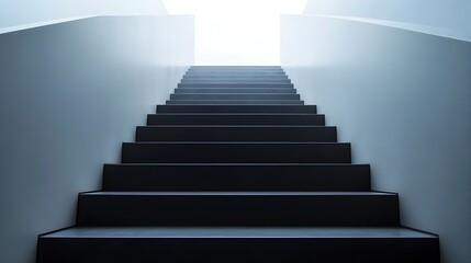 Fototapeta premium Elegant black staircase leading upward bathed in soft natural light symbolizing the journey toward success and achievement The minimalist and modern design evokes a sense of calm and potential