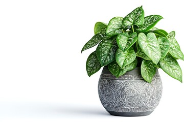 A Lush Green Plant in a Grey Ornate Pot