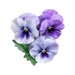 Obraz premium Close-up of Three Purple and White Pansies with Green Leaves