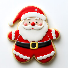 Holiday Christmas Santa Claus Cookie top view isolated on white