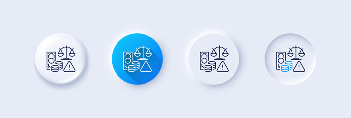 Fraud line icon. Neumorphic, Blue gradient, 3d pin buttons. Money or financial crime sign. Tax offense symbol. Line icons. Neumorphic buttons with outline signs. Vector