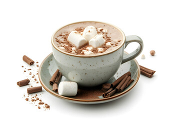 Delicious Cup of Hot Chocolate with marshmallow Isolated on a White Background
