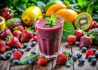 A blend of fresh berries, tropical fruits, and leafy greens creates a revitalizing fruit smoothie that's simply