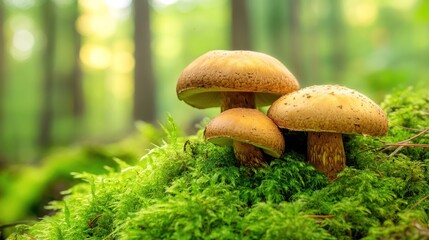 Close up of Boletus Mushrooms Growing in the Forest.