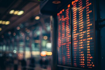 Obraz premium Modern airport departure board is displaying flight information for arriving and departing passengers