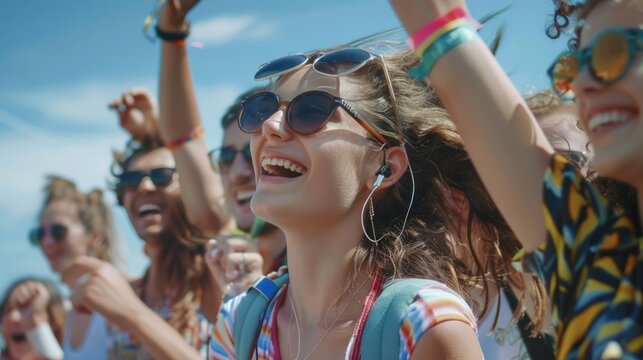 Socializing and having fun, a group of young people in casual fashion enjoying music