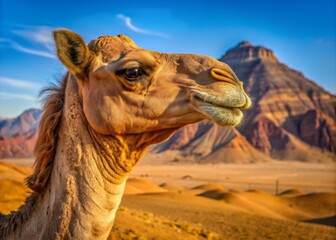 A close-up gaze reveals the intricate texture of the camel's hump, a labyrinth of wrinkles and creases, weathered