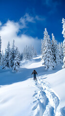 A background of snowy mountains at sunny days