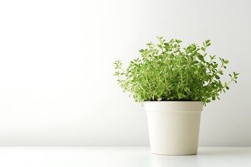Green Plant in a White Pot Against a White Wall