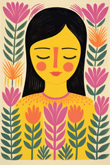 Colorful floral portrait illustration