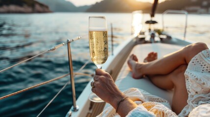 Relaxing on a Luxury Yacht at Sunset