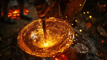 Skilled Glassblower Shaping Molten Glass with Precision